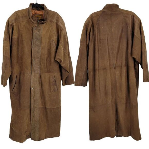 Vintage 80s IOU Leather Trench Mad Max Apocalyptic Mottled Brown Dolman Long XL